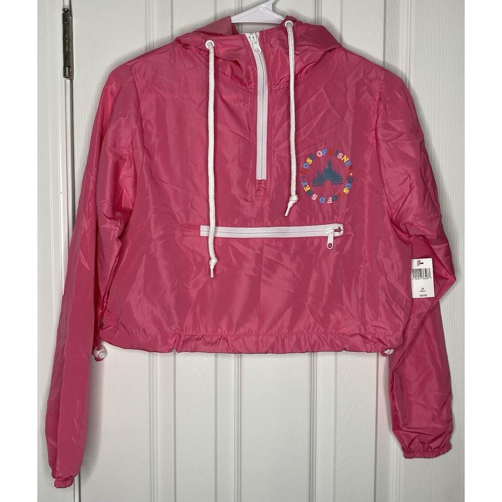 Disney Women's Dose Of Disney Pink Cropped Hooded Pullover‎ Windbreaker XS New